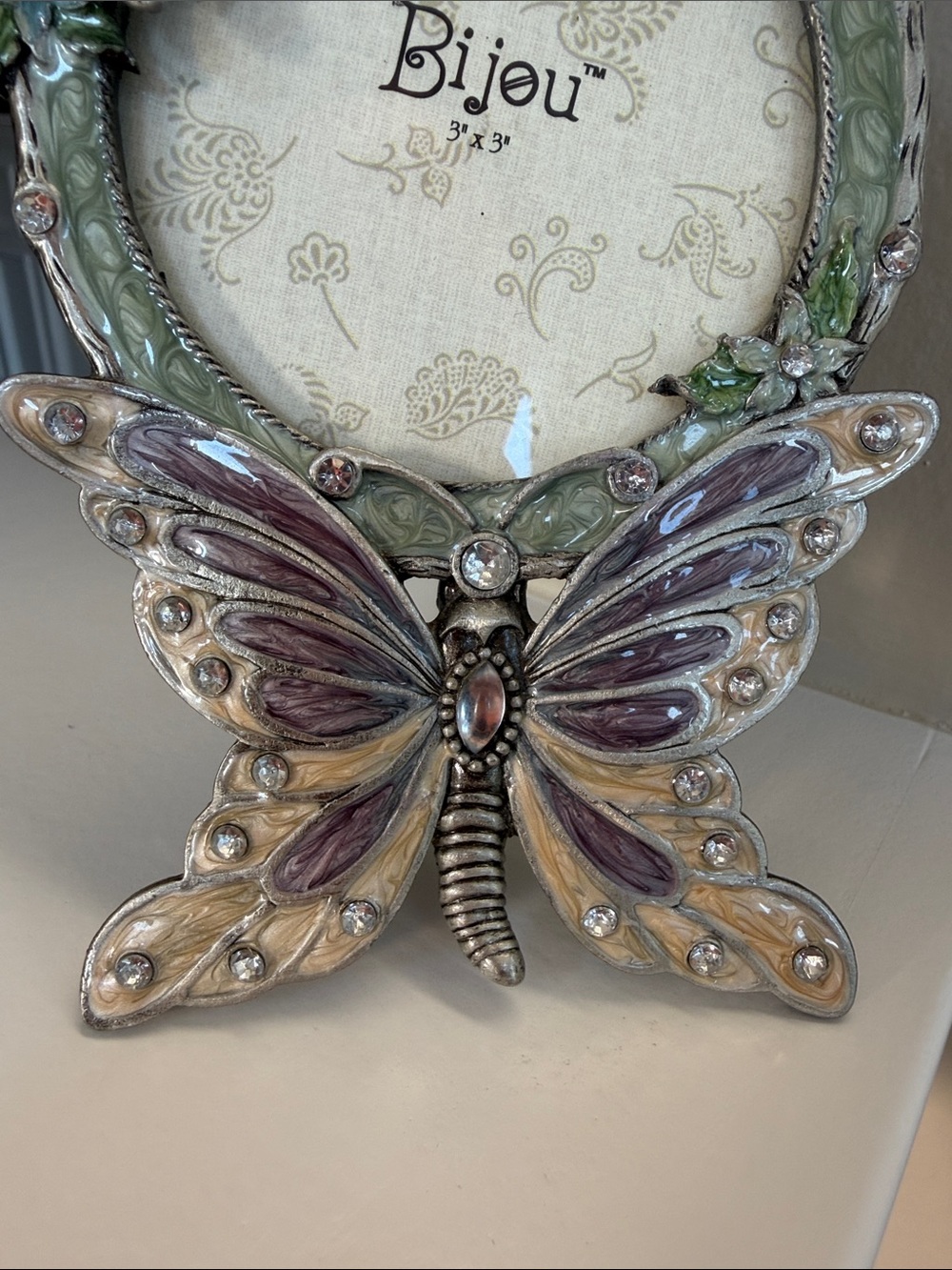 Butterfly Metal Picture Frame in Sage Green and Purple. - Picture 5 of 5